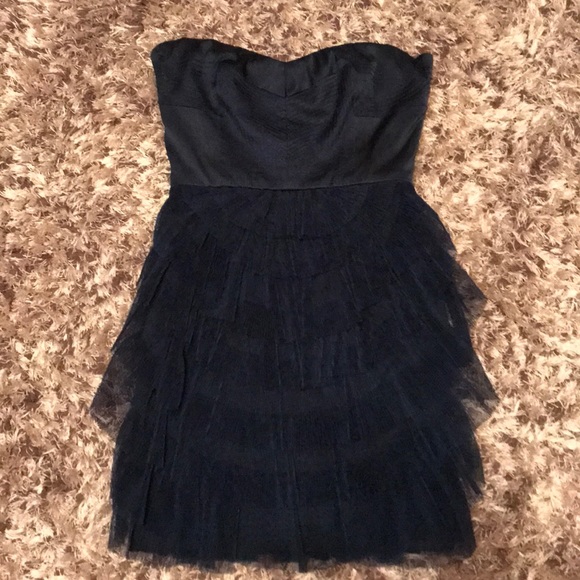 BCBG Navy Tulle Ruffle Strapless Dress - Picture 2 of 8
